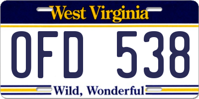 WV license plate OFD538