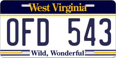 WV license plate OFD543