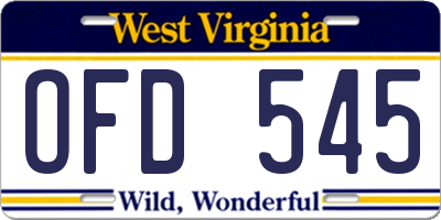 WV license plate OFD545