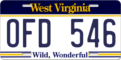 WV license plate OFD546