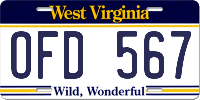WV license plate OFD567