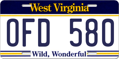 WV license plate OFD580