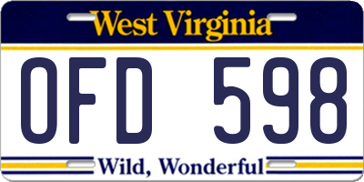 WV license plate OFD598