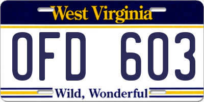 WV license plate OFD603
