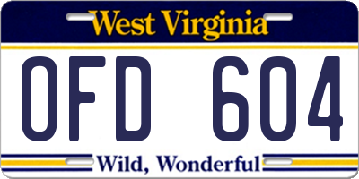 WV license plate OFD604