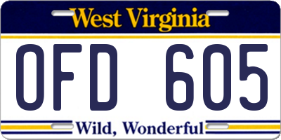 WV license plate OFD605