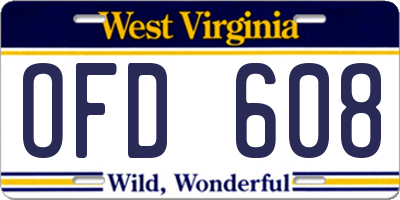 WV license plate OFD608
