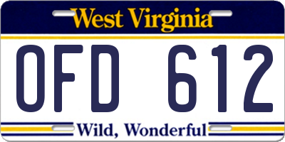 WV license plate OFD612
