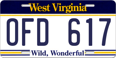 WV license plate OFD617