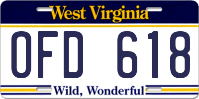WV license plate OFD618