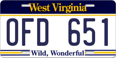 WV license plate OFD651