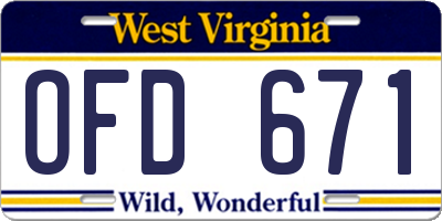 WV license plate OFD671