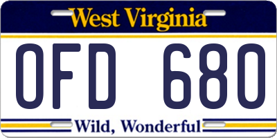 WV license plate OFD680