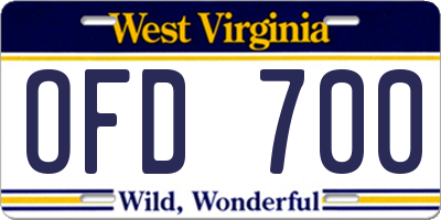 WV license plate OFD700