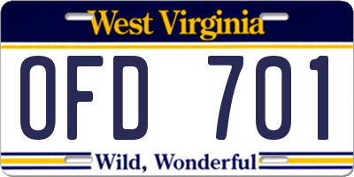 WV license plate OFD701