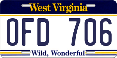WV license plate OFD706
