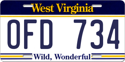 WV license plate OFD734