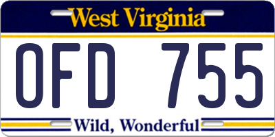 WV license plate OFD755