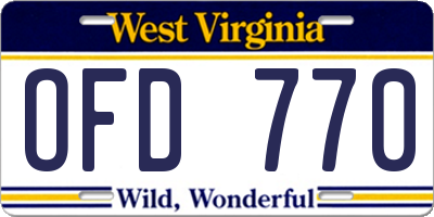 WV license plate OFD770