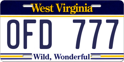 WV license plate OFD777