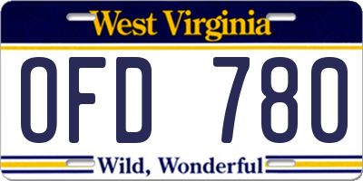 WV license plate OFD780
