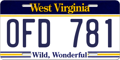 WV license plate OFD781