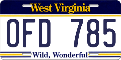 WV license plate OFD785