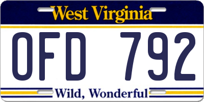 WV license plate OFD792