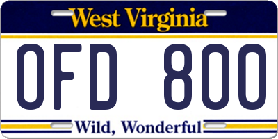 WV license plate OFD800