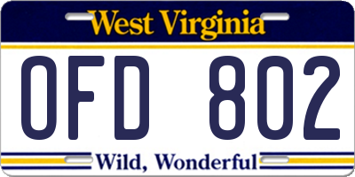 WV license plate OFD802
