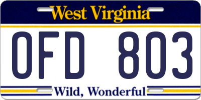 WV license plate OFD803