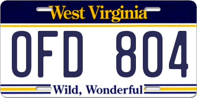 WV license plate OFD804