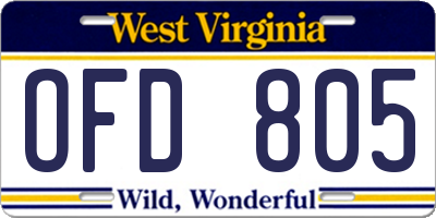 WV license plate OFD805