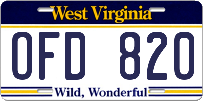 WV license plate OFD820