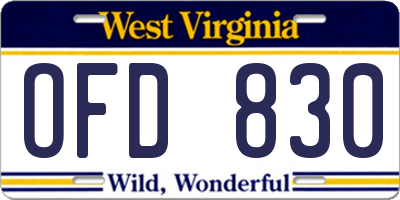 WV license plate OFD830
