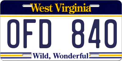 WV license plate OFD840