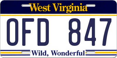 WV license plate OFD847