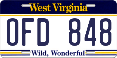WV license plate OFD848