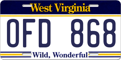 WV license plate OFD868