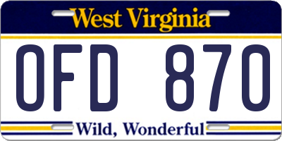 WV license plate OFD870