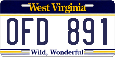 WV license plate OFD891