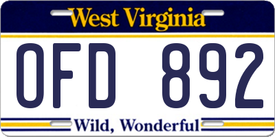 WV license plate OFD892