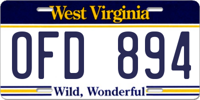 WV license plate OFD894