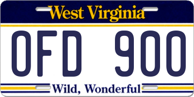 WV license plate OFD900