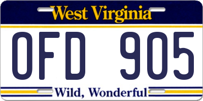 WV license plate OFD905