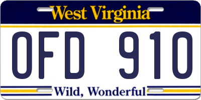 WV license plate OFD910