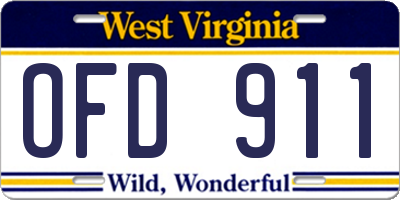 WV license plate OFD911