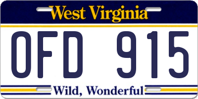 WV license plate OFD915