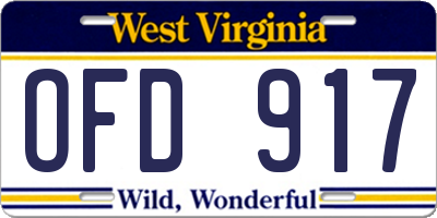 WV license plate OFD917
