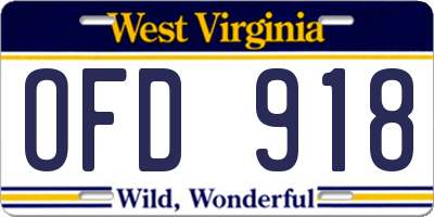 WV license plate OFD918